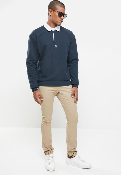 Jonathan D - Regular fit branded long sleeve rugby polo - navy