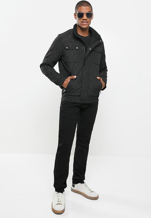 Jonathan D - Quilted zip through jacket heavy weight - black