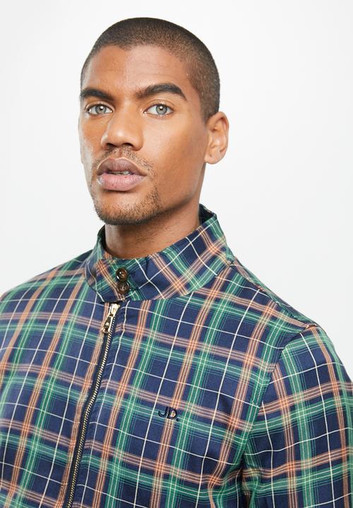 Jonathan D - Zip through check blouson - navy & green 
