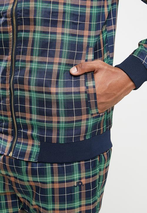 Jonathan D - Zip through check blouson - navy & green 