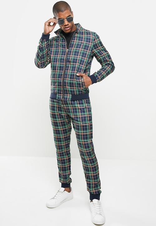 Jonathan D - Zip through check blouson - navy & green 