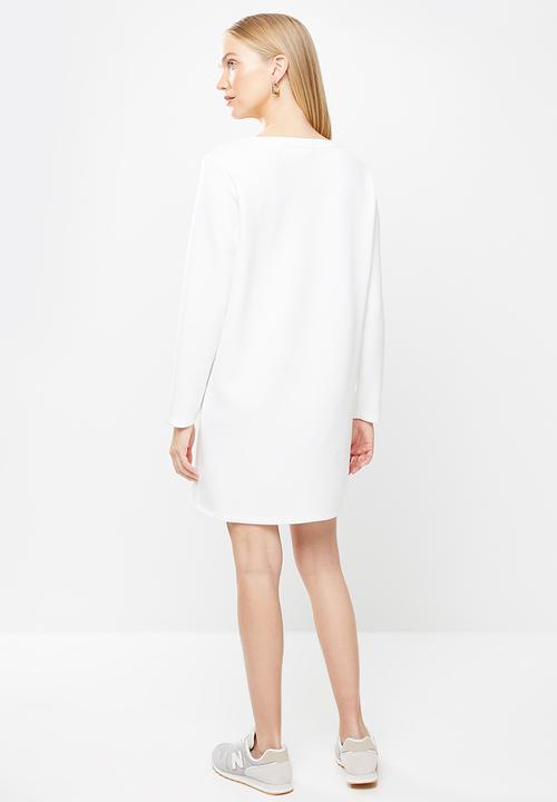 Jacqueline de Yong - Bella long sleeve boatneck sweat dress - white 