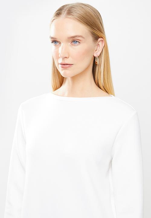Jacqueline de Yong - Bella long sleeve boatneck sweat dress - white 