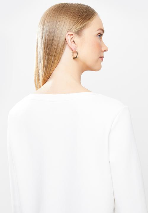 Jacqueline de Yong - Bella long sleeve boatneck sweat dress - white 