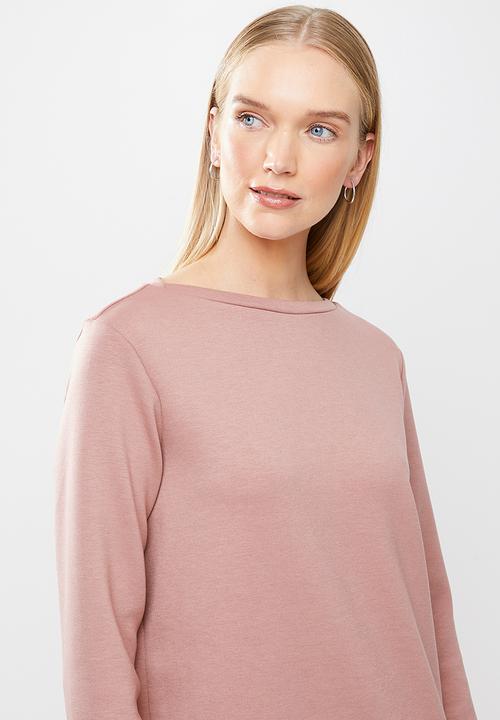 Jacqueline de Yong - Bella long sleeve boatneck sweat dress - pink 