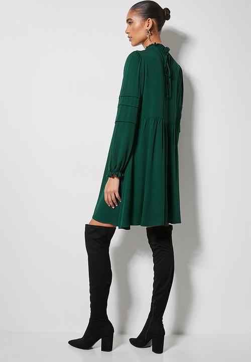 VELVET - Peached pintuck babydoll dress with pie crust neckline- botanic garden
