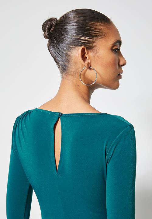 VELVET - Drawstring side ruched knit dress - Moroccan blue