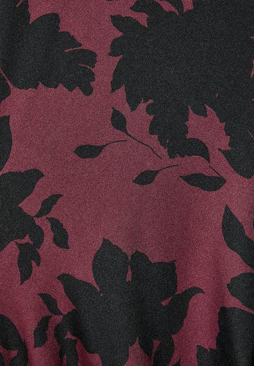 VELVET - Drawstring side ruched knit dress - black floral