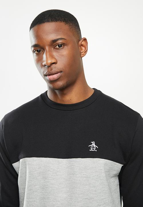 Original Penguin - Ls colour blocked fleece crew - true black