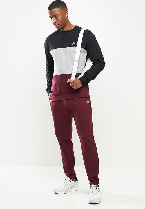 Original Penguin - Ls colour blocked fleece crew - true black