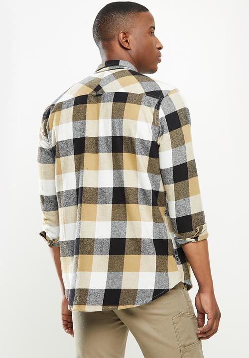 JEEP - Hartley flannel yd long sleeve check shirt - stone