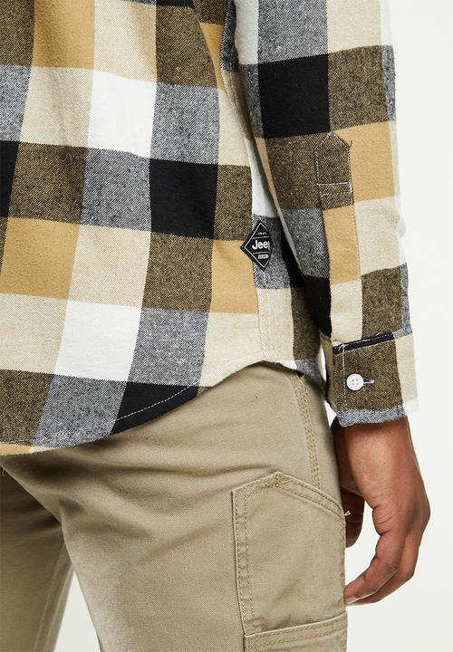 JEEP - Hartley flannel yd long sleeve check shirt - stone