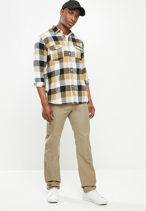 JEEP - Hartley flannel yd long sleeve check shirt - stone