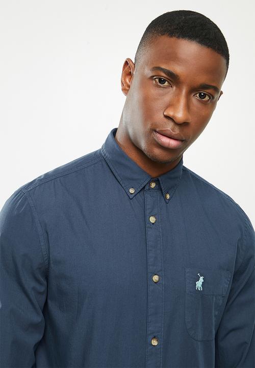 POLO - Jason plain long sleeve signature shirt - navy