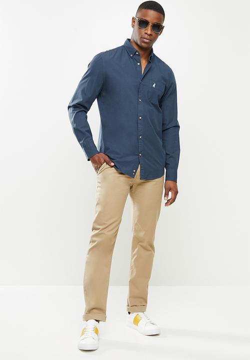 POLO - Jason plain long sleeve signature shirt - navy