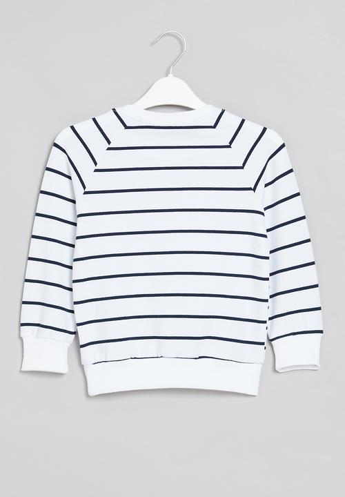 Pop Candy - Girls stripe rainbow crewneck - white & navy 