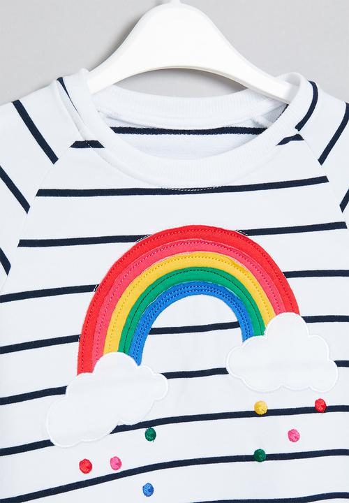 Pop Candy - Girls stripe rainbow crewneck - white & navy 