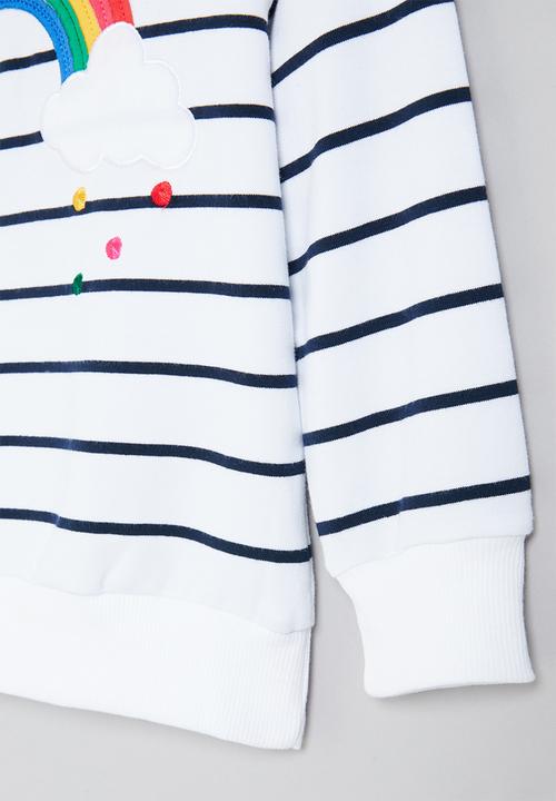 Pop Candy - Girls stripe rainbow crewneck - white & navy 