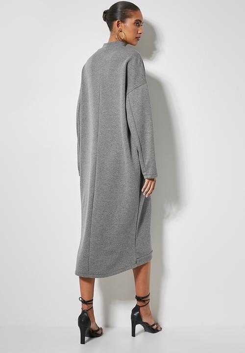 VELVET - Brushed fleece long line sweat shirt dress - grey