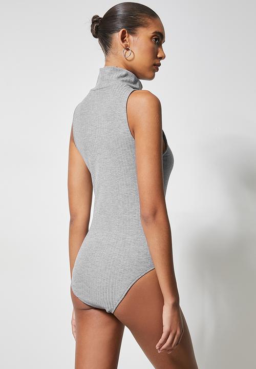 Superbalist - 2 Pack cotton rib poloneck bodysuit - black & grey melange