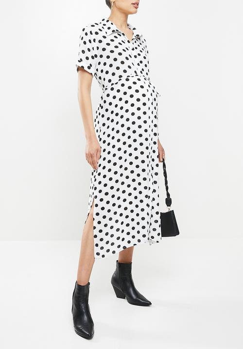 Glamorous - Maternity side split shirt dress - cream & black 