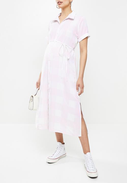 Glamorous - Maternity side split shirt dress - lilac & white 