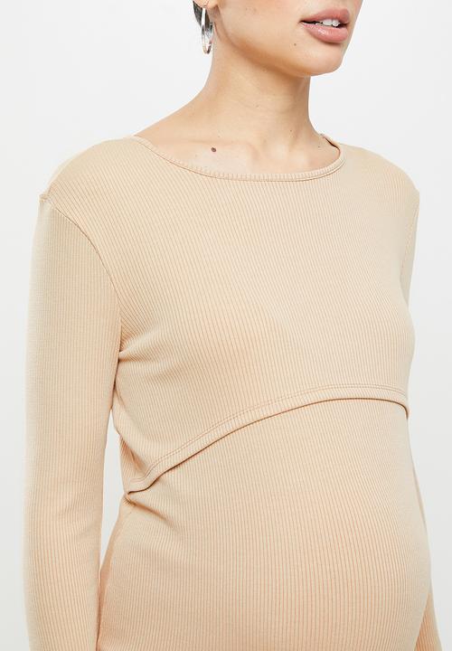 Superbalist - Long sleeve rib nursing top - beige