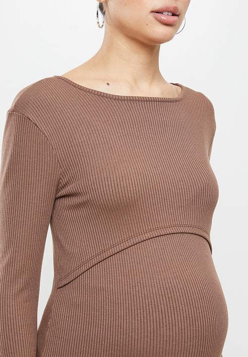 Superbalist - Long sleeve rib nursing top - brown