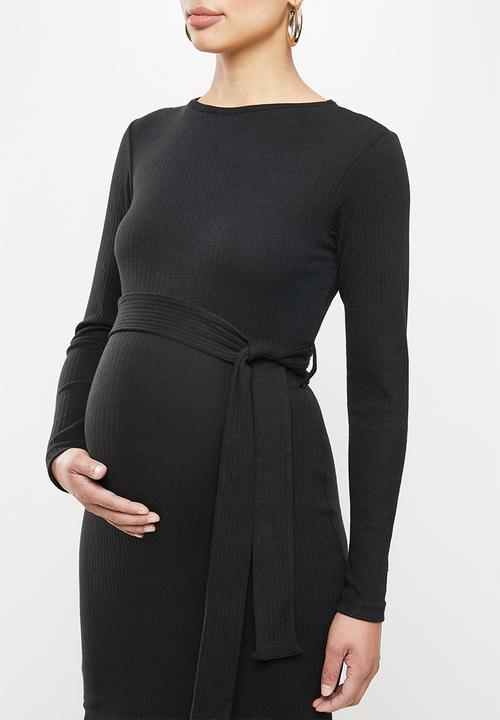 Missguided - Maternity split side belted midi dress - black