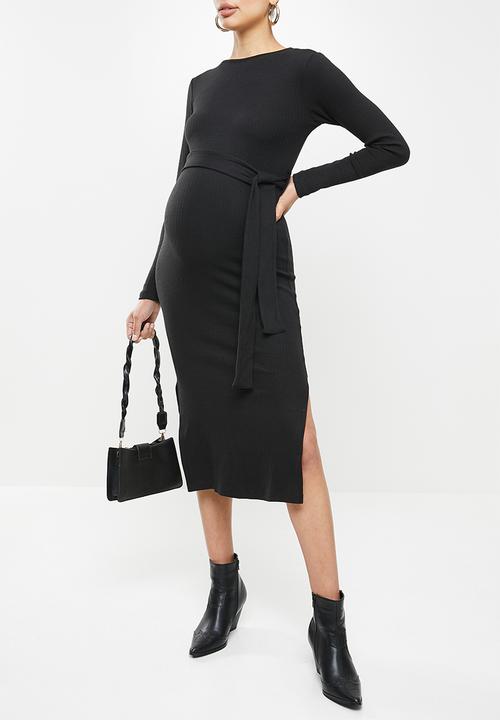 Missguided - Maternity split side belted midi dress - black