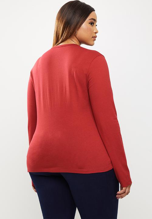 POLO - Plus relaxed long sleeve mirror tee - red