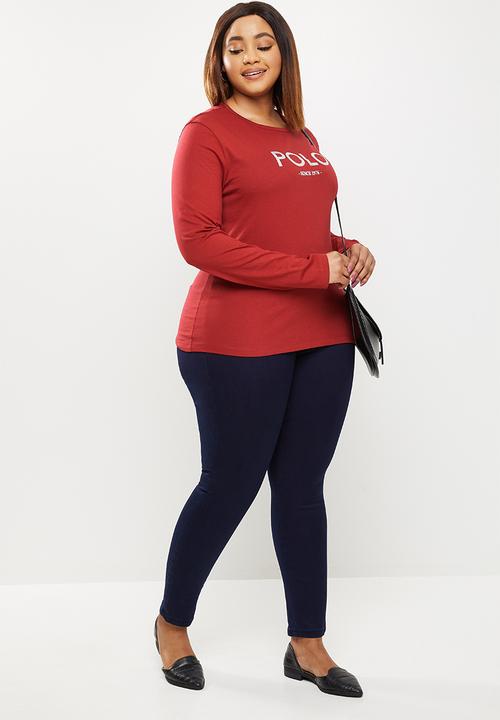 POLO - Plus relaxed long sleeve mirror tee - red