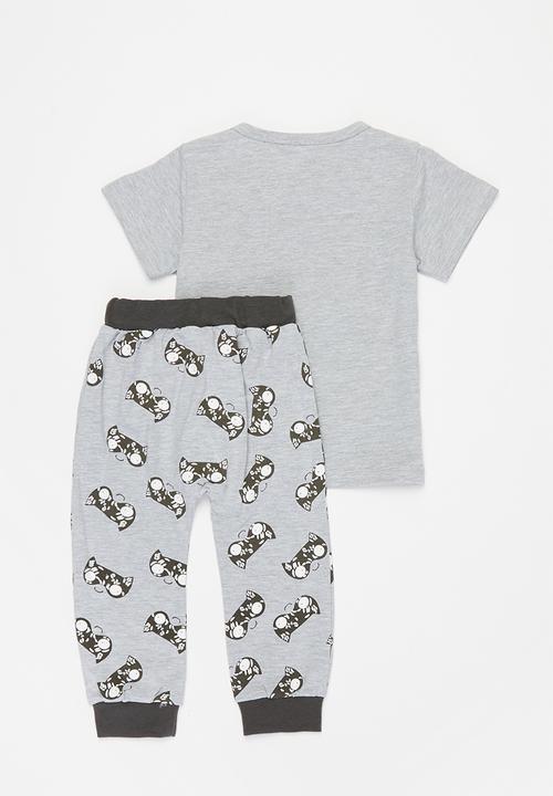 Pop Candy - Tee & pants set - grey & green 