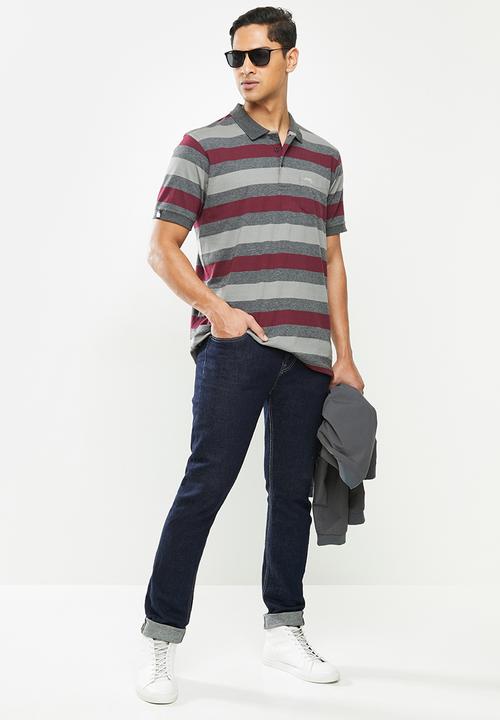 JEEP - Graham short sleeve yd multi stripe golfer - grey & burgundy 