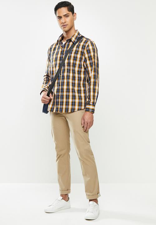 JEEP - Hayes long sleeve yd check shirt - navy & mustard