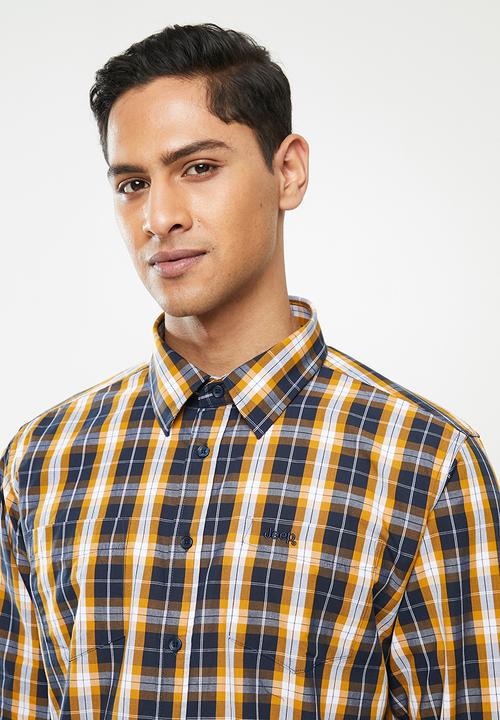 JEEP - Hayes long sleeve yd check shirt - navy & mustard