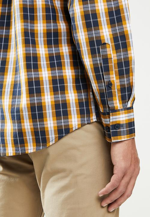 JEEP - Hayes long sleeve yd check shirt - navy & mustard