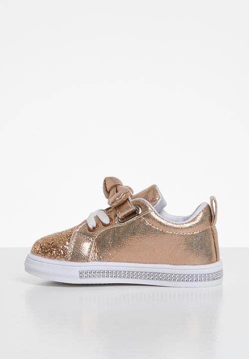 Pop Candy - Girls bow glitter sneakers - rose gold