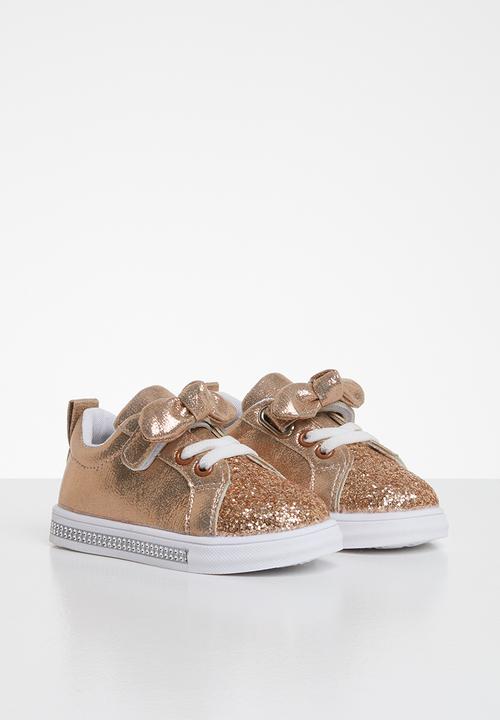 Pop Candy - Girls bow glitter sneakers - rose gold