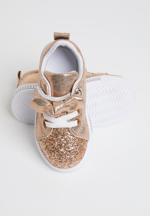 Pop Candy - Girls bow glitter sneakers - rose gold