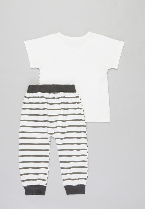 Pop Candy - Tee & pants set  - white & grey 