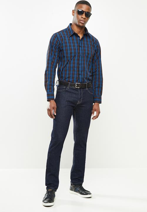 JEEP - Hadley long sleeve yd check shirt - black/olympian