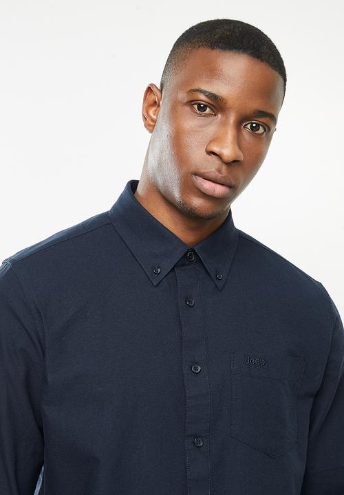JEEP - Seth plain long sleeve easy iron oxford shirt - navy