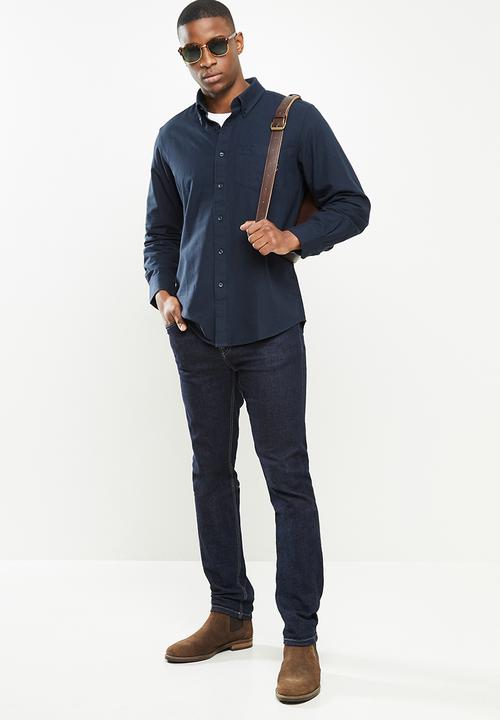 JEEP - Seth plain long sleeve easy iron oxford shirt - navy