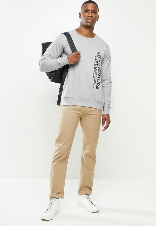 JEEP - Lyle graphic crew neck pullover - grey melange