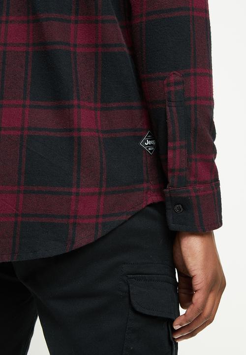 JEEP - Howard long sleeve flannel yd check shirt - burgundy & black 
