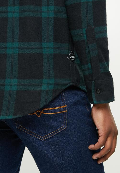 JEEP - Hugh long sleeve flannel yd check shirt - navy & green