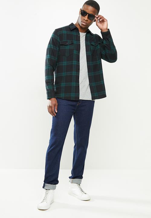 JEEP - Hugh long sleeve flannel yd check shirt - navy & green