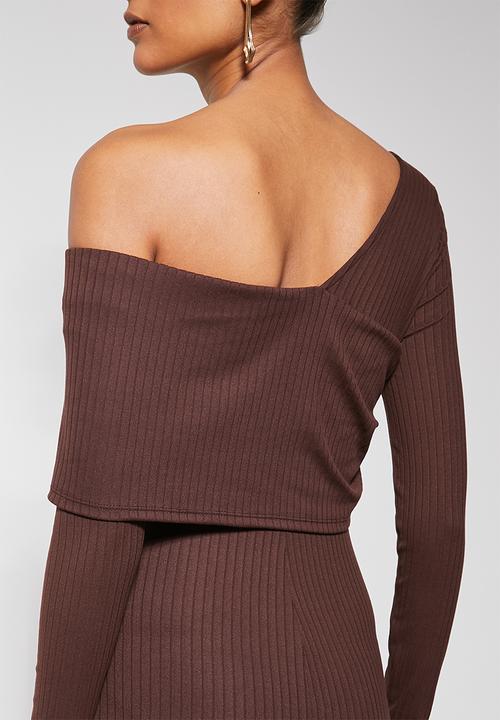 VELVET - Asymmetric rib midi dress - chocolate