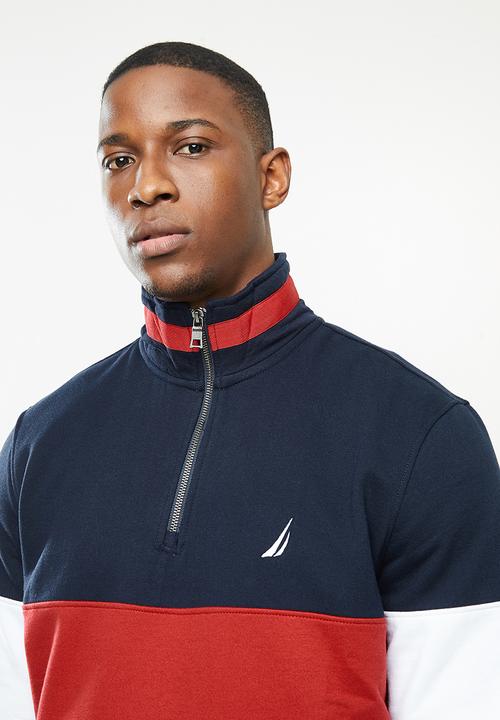 Nautica - Fleece blocked 1/4 zip - navy